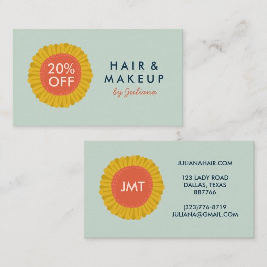 スイートヒマワリデイジーフラワーカスタムイニシャル 割引カード (正面/裏面)