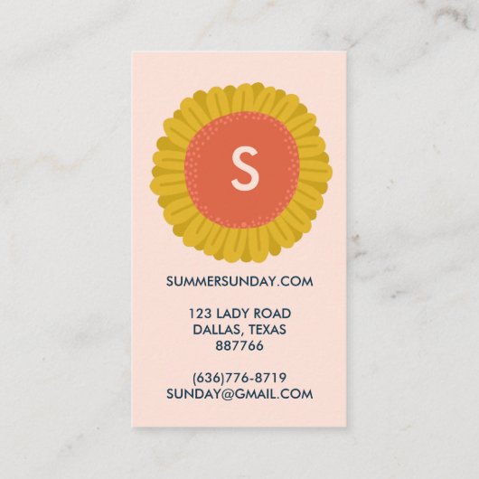 スイートヒマワリデイジーフラワーカスタムイニシャル 名刺 (裏面)