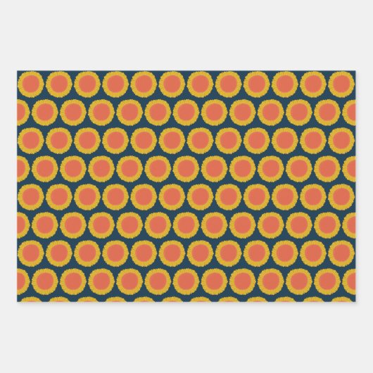 スイートヒマワリデイジーレトロモダンフローラルパターン ラッピングペーパーシート (正面2)