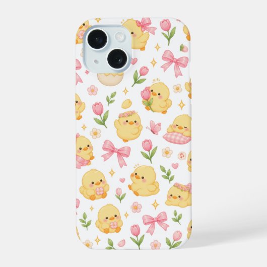 スイートヒヨコとリボンの庭 iPhone 15ケース (裏面)