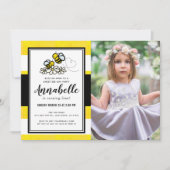 スイートビーデイパーティーかわいいイエローフォト誕生日 招待状 (正面)