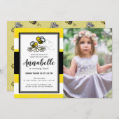 スイートビーデイパーティーかわいいイエローフォト誕生日 招待状 (正面/裏面)