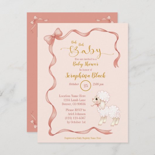 スイートピガーリーックボウラムベビーシャワー インビテーションポストカード (正面/裏面)