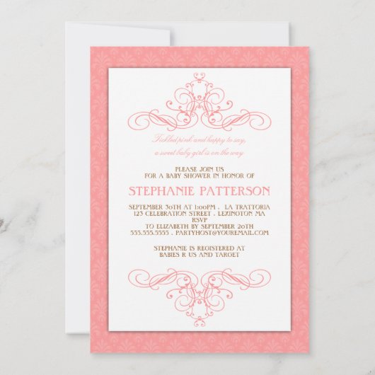 スイートピファンシーンクベビーシャワー旋回招待状 招待状 (裏面)