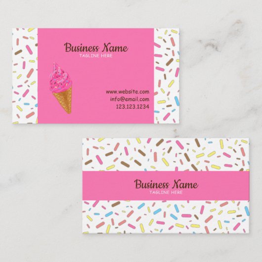スイートピンクつや消しスプリンクルズアイスクリームショップ 名刺 (正面/裏面)