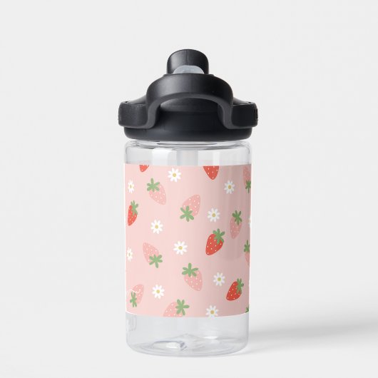 スイートピンクと赤のイチゴのモノグラム ウォーターボトル (背面)