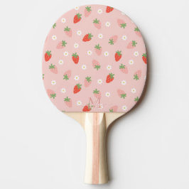スイートピンクと赤のイチゴのモノグラム 卓球ラケット