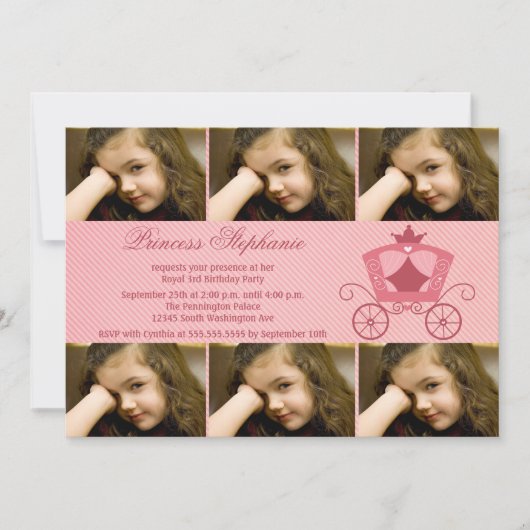 スイートピンクのキャリッジ6枚のフォトバースデーパーティー招待状 招待状 (正面)