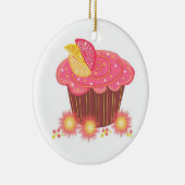 スイートピンクのグレープフルーツのカップケーキ セラミックオーナメント (右)