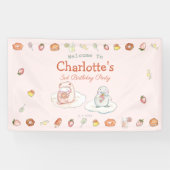 スイートピンクのデザート子供の誕生日パーティー歓迎 横断幕 (横)