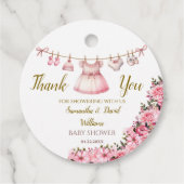 スイートピンクのフローラエレガントベビーガールシャワー フェイバータグ (正面)