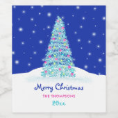スイートピンクのメリークリスマスツリー ワインラベル (シングルラベル)