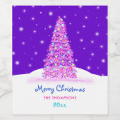 スイートピンクのメリークリスマスツリー ワインラベル (シングルラベル)