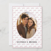 スイートピンクのリボンと緑のヴィンテージの結婚式 招待状 (裏面)