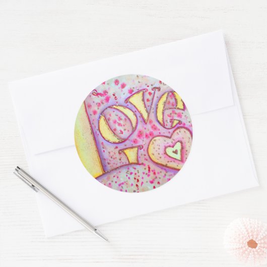 スイートピンクの愛ワードアート絵画のステッカー ラウンドシール (封筒)