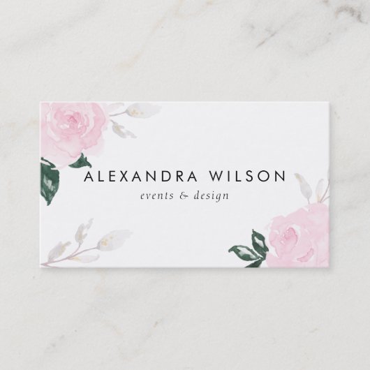 スイートピンクの水カラーバラ 名刺 (正面)