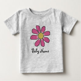 スイートピンクの花とカスタムベビー名 ベビーTシャツ