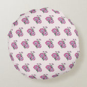 スイートピンクの花の丸い枕 ラウンドクッション (裏面)