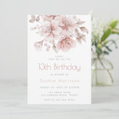 スイートピンクの花ガールズ13th誕生日パーティー 招待状 (スタンド正面)