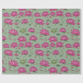 スイートピンクの蓮の花の植物緑 ラッピングペーパー (フラット)