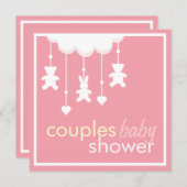 スイートピンクの カップル ベビーシャワー 招待状 (正面/裏面)