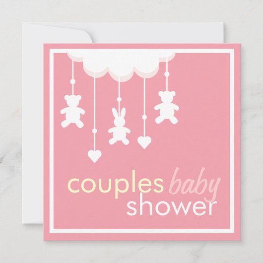 スイートピンクの カップル ベビーシャワー 招待状 (正面)