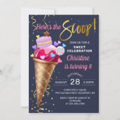 スイートピンクアイスクリーム誕生日ネーヴブルー 招待状 (正面)