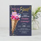 スイートピンクアイスクリーム誕生日ネーヴブルー 招待状 (スタンド正面)