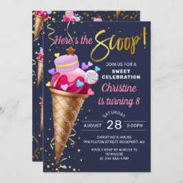 スイートピンクアイスクリーム誕生日ネーヴブルー 招待状