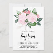 スイートピンクウォーターカラーバラバプテスマ 招待状 (正面)