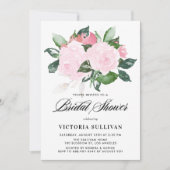 スイートピンクウォーターカラーバラブライダルシャワー 招待状 (正面)