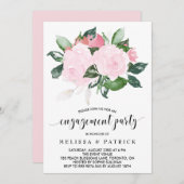 スイートピンクウォーターカラーバラ婚約パーティ 招待状 (正面/裏面)