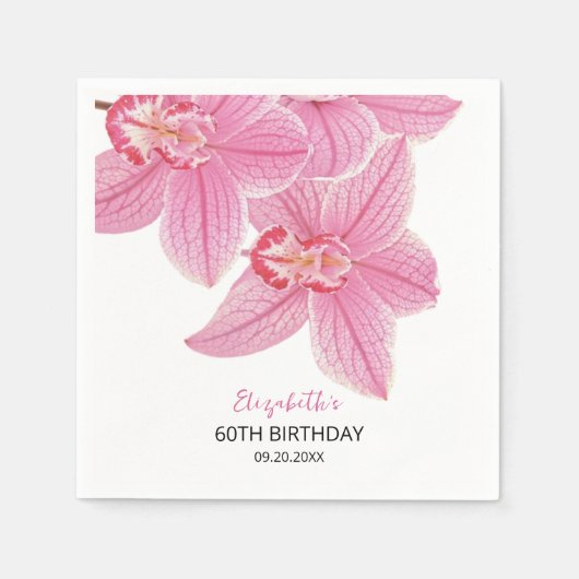 スイートピンクオーキッドフローラ緑誕生日 スタンダードカクテルナプキン (正面)