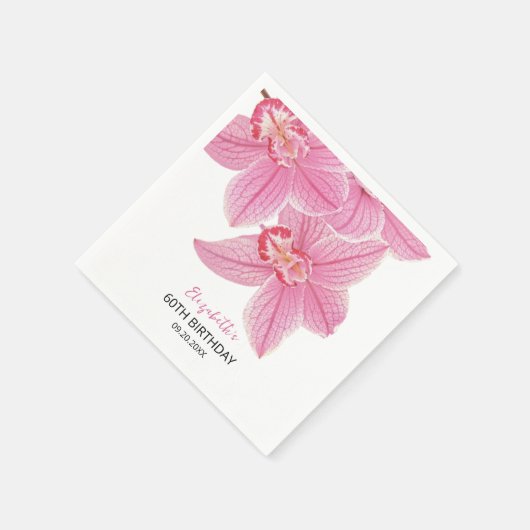 スイートピンクオーキッドフローラ緑誕生日 スタンダードカクテルナプキン (角)