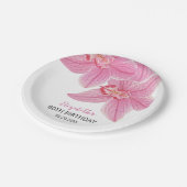 スイートピンクオーキッドフローラ緑誕生日 ペーパープレート (アングル)