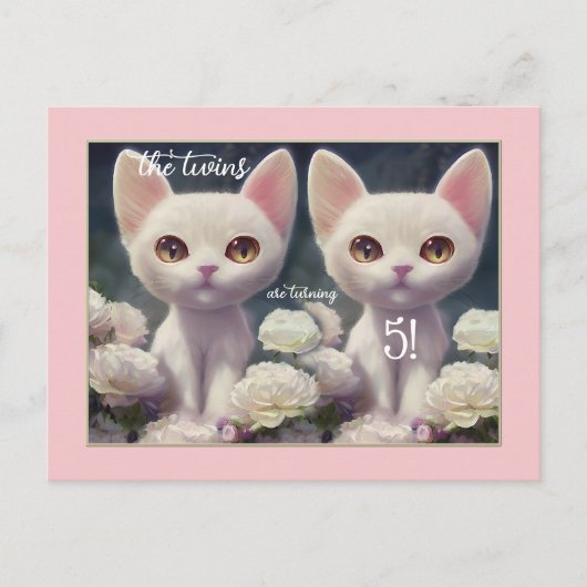 スイートピンクガーリーキッテンツイン誕生日葉書 ポストカード (正面)