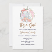 スイートピンクガールエレファントベビーシャワー招待状 招待状 (正面)