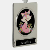 スイートピンクキツネ パーソナライズされた シルバープレートバナーオーナメント (右)