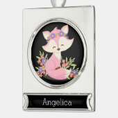 スイートピンクキツネ パーソナライズされた シルバープレートバナーオーナメント (左)