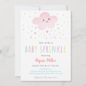 スイートピンククラウドガールベビー散水 招待状 (正面)