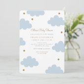 スイートピンククラウドベビーシャワー招待状ブルー 招待状 (スタンド正面)