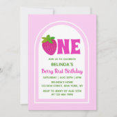 スイートピンクグリッターY2Kイチゴ1st誕生日 招待状 (正面)