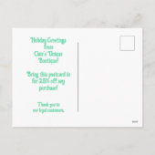 スイートピンクグリーンクリスマスツリーパーソナライズされた シーズンポストカード (裏面)