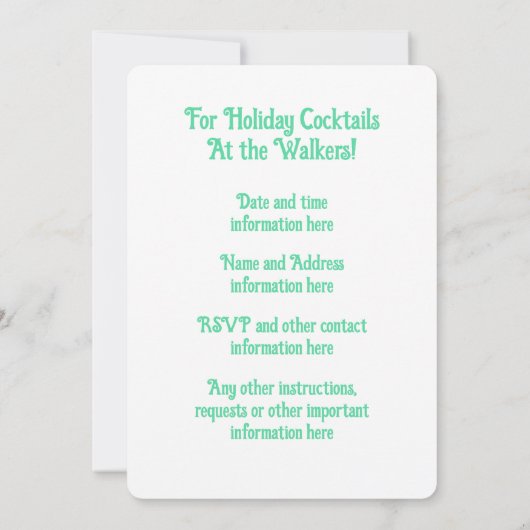 スイートピンクグリーンクリスマスツリーパーソナライズされた 招待状 (裏面)