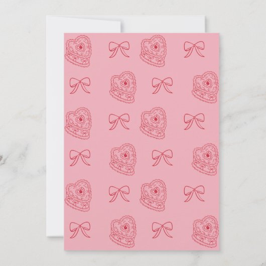 スイートピンクコケットボウ1st誕生日ハートケーキ 招待状 (裏面)