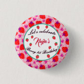 スイートピンクストロベリーファースト誕生日ガールパーティー 缶バッジ (正面)