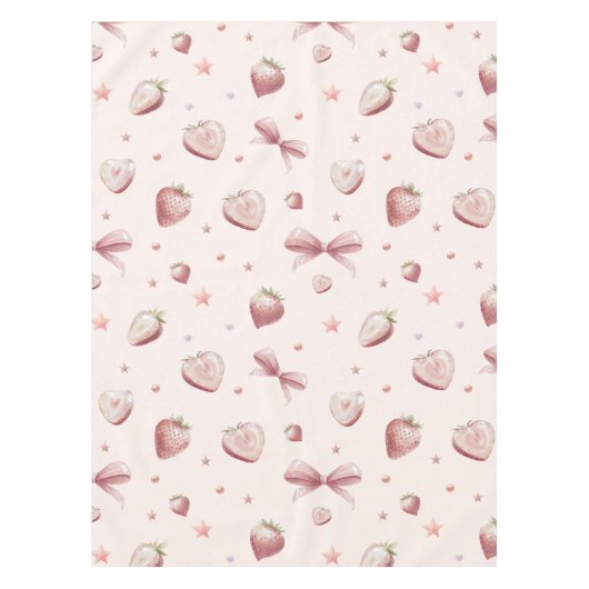 スイートピンクストロベリーラブハートと星 テーブルクロス (正面)