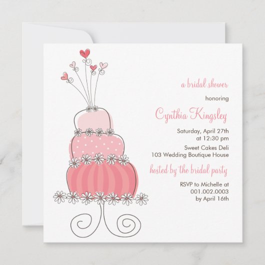 スイートピンクズ結婚ケーキシックブライダルシャワー招待状 招待状 (正面)