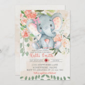 スイートピンクゾウフローラベビーシャワー招待状 招待状 (正面/裏面)