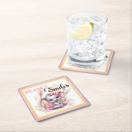 スイートピンクゾウ – ピーナッツスマイル スクエアペーパーコースター